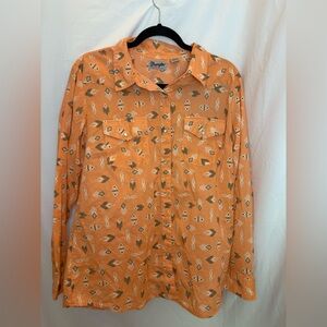 Wrangler Pearl Snap Orange Geometric Shirt Size XL